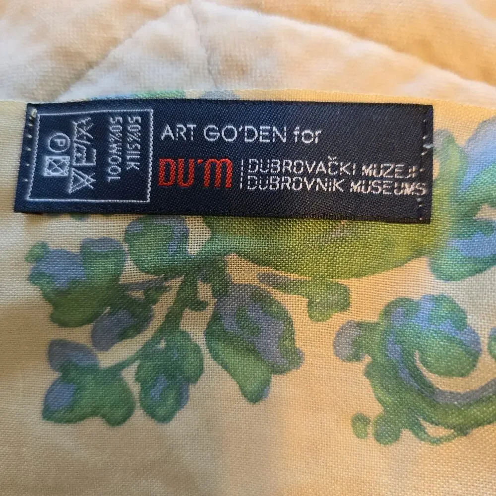 Art Go'den Du'm Silk Wool Blend Scarf Wrap Women's Green Blue Damask Boho Chic